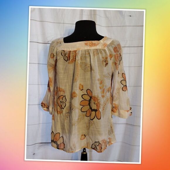 💕LC Lauren Conrad Boho Blouse 3/4 Sleeve Size Medium - Picture 3 of 4